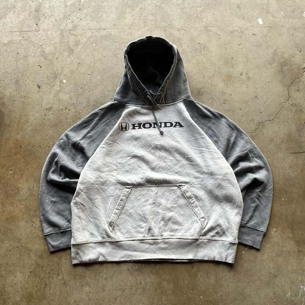 Vintage 90s Honda Two-Tone Raglan Hoodie, Grey Streetwear, Size XL/L